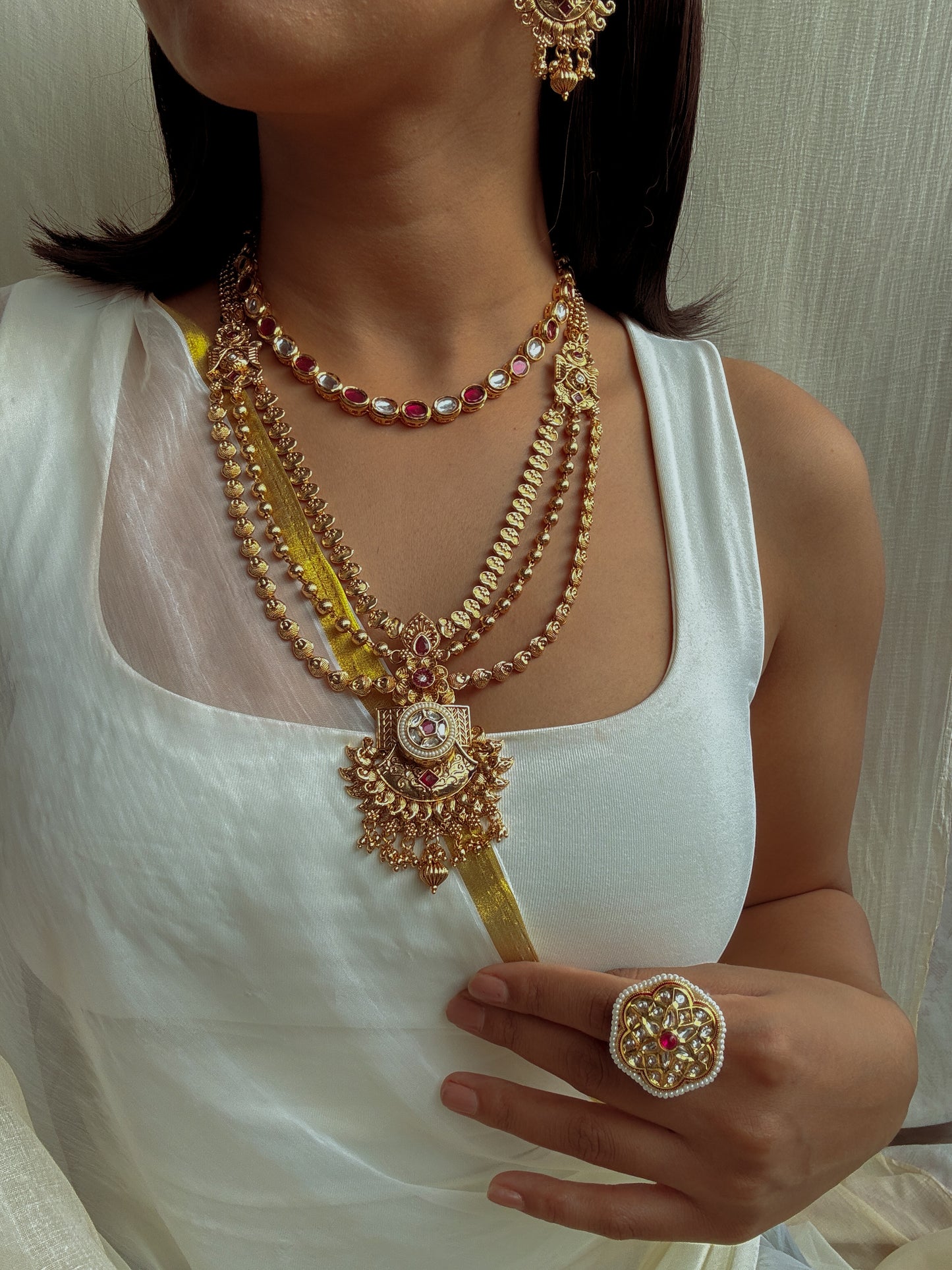 Victoria Gold Plated Kundan Rani Haar with Earrings