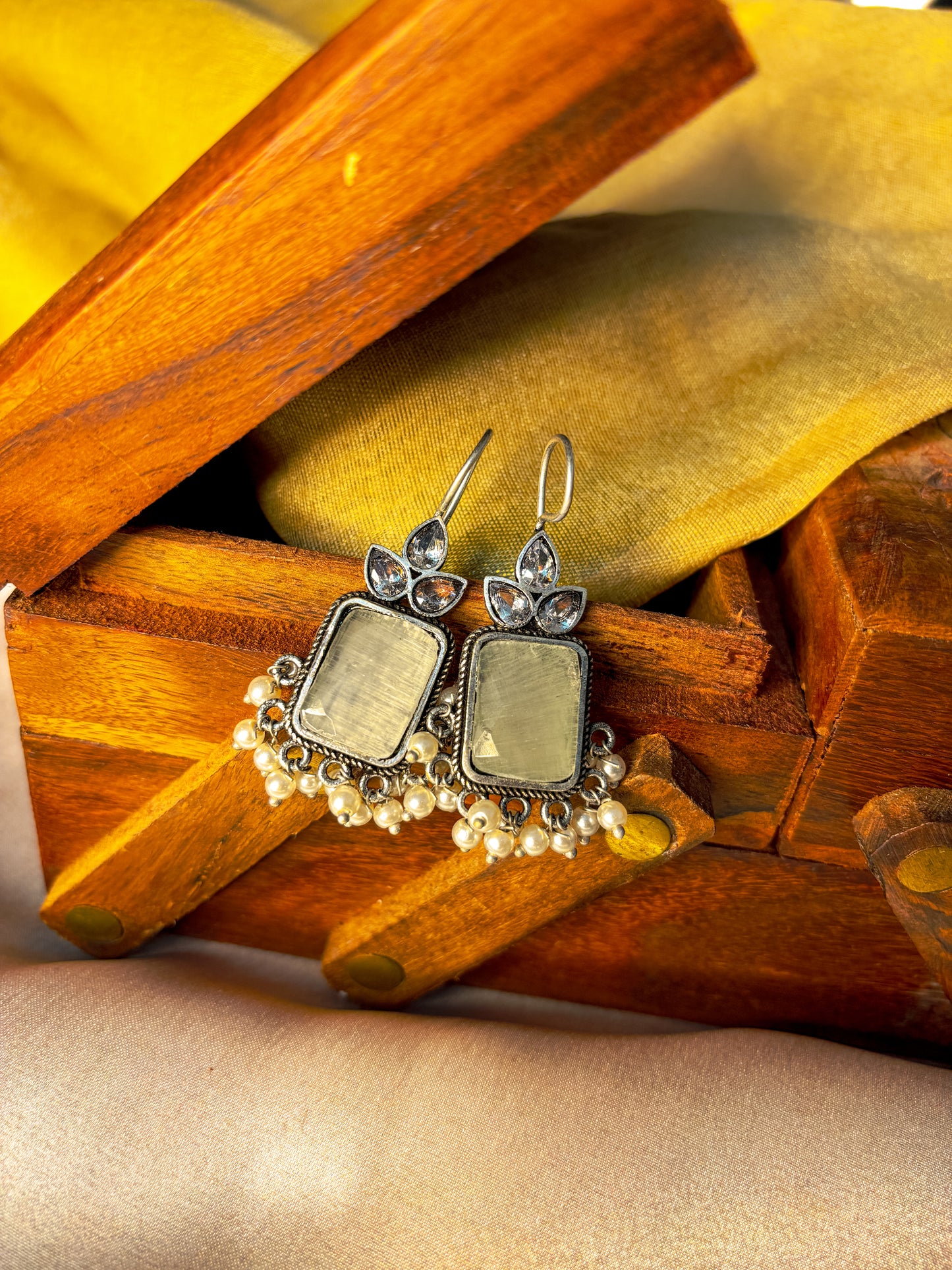 Christa Brass Earrings- White
