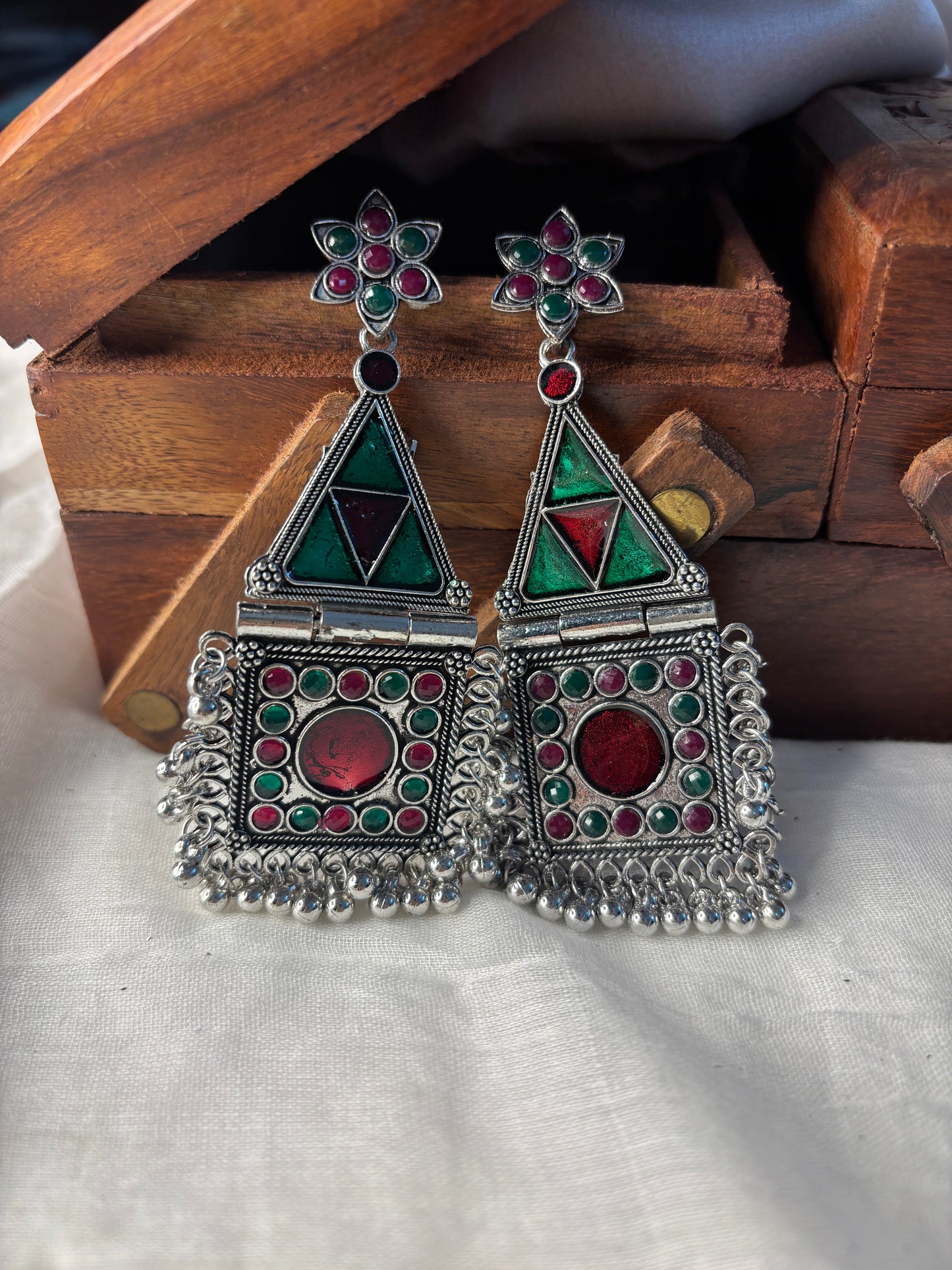 Pink & Green Oxidized Earrings