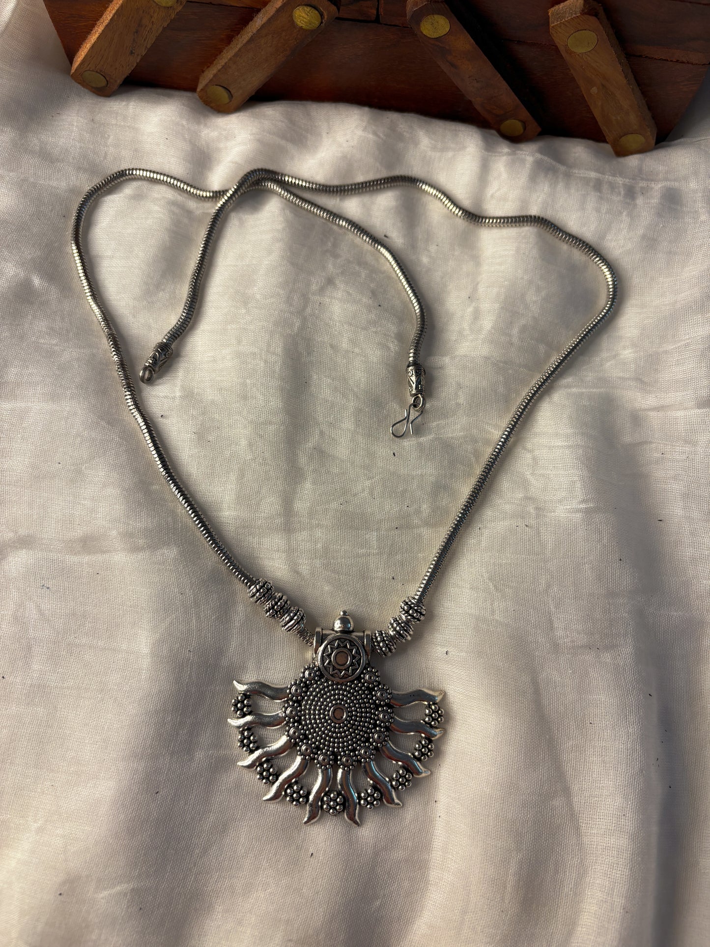 Oxidized Half Sun Pendant Necklace