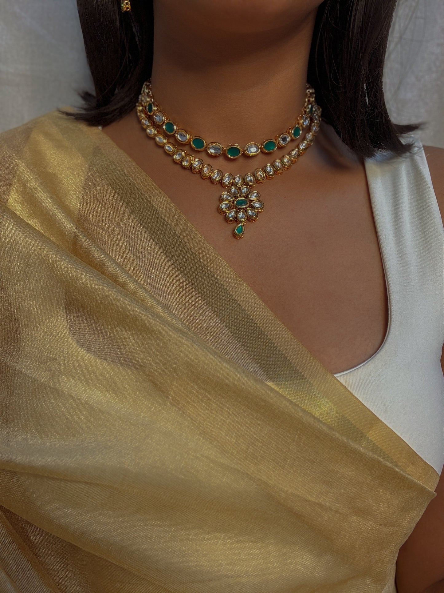 Bella Kundan Flower drop Necklace Set