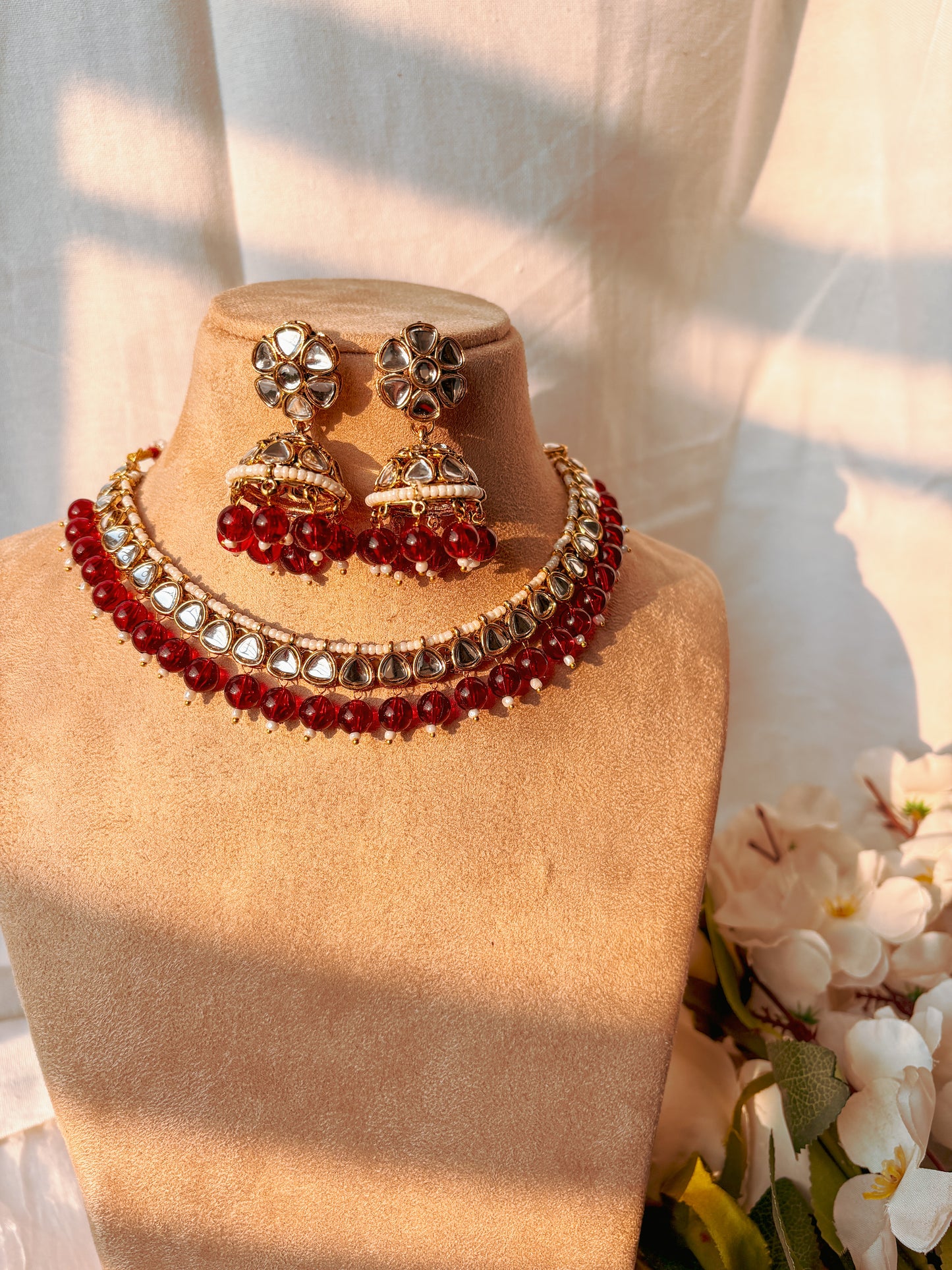 Inaya Kundan Set with Tika- Maroon