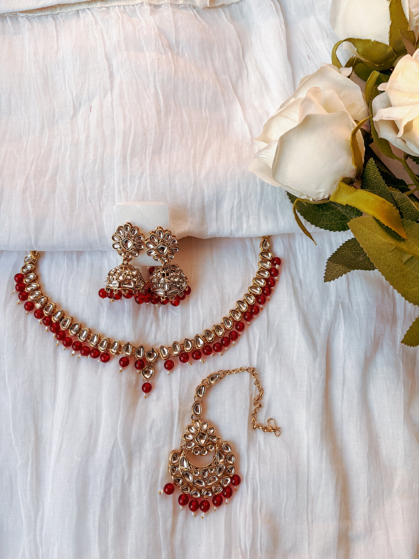 Dhara Kundan Set with Tika- Wine