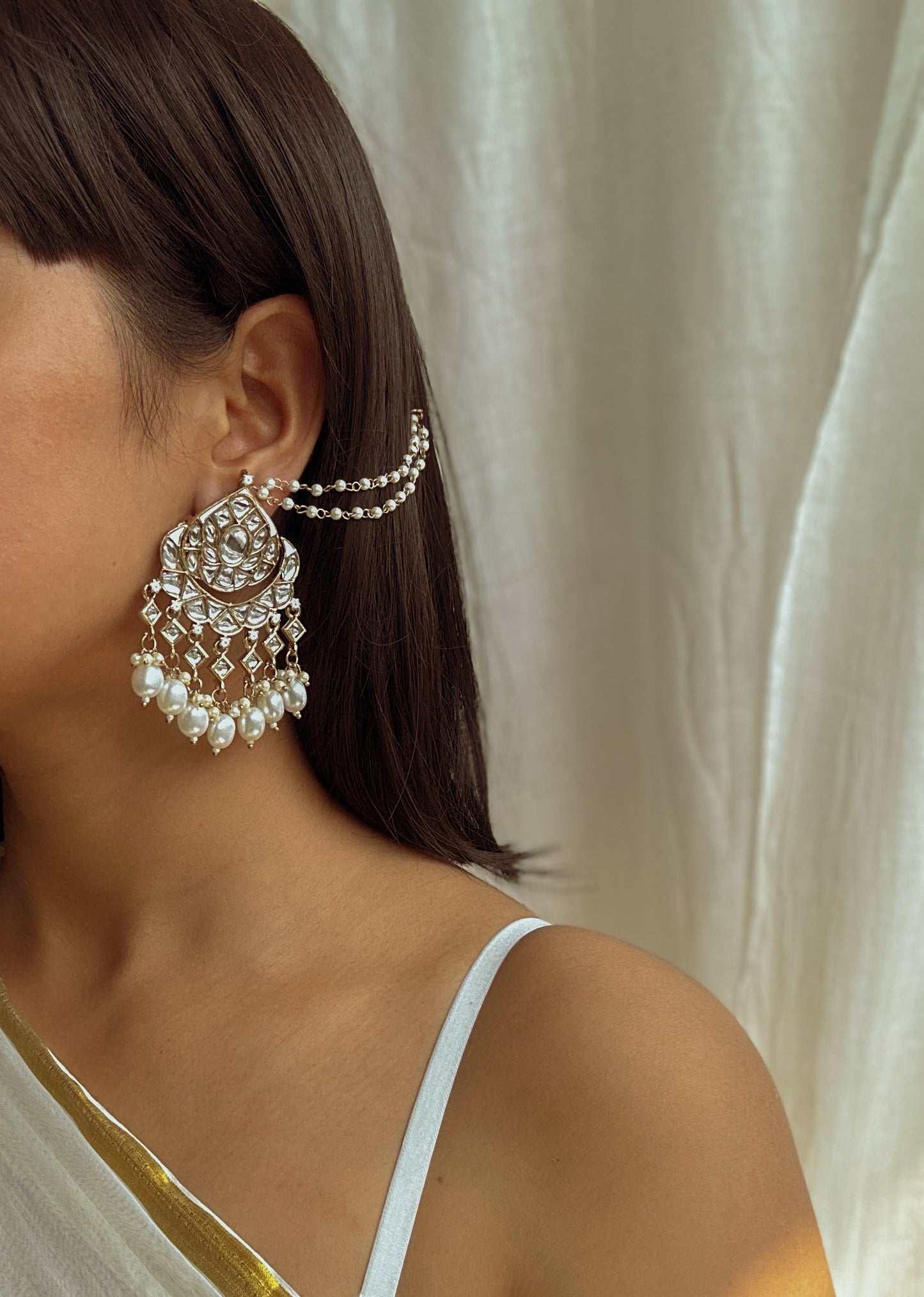 Royal Kundan-pearl Chandbalis with Sahara