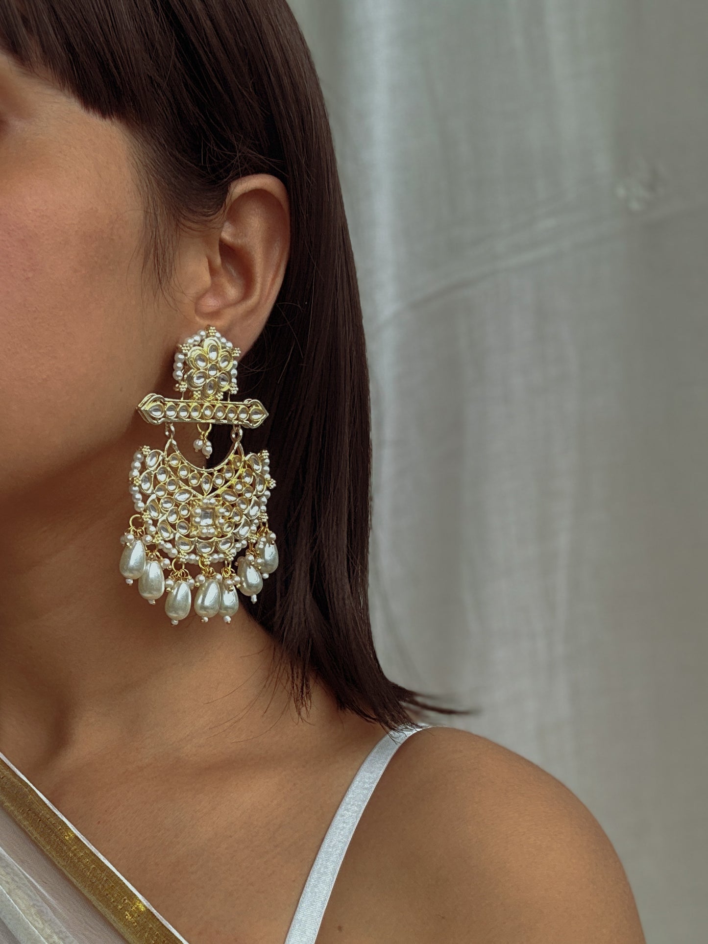 Imperial Grace Kundan Pearl Chandbalis