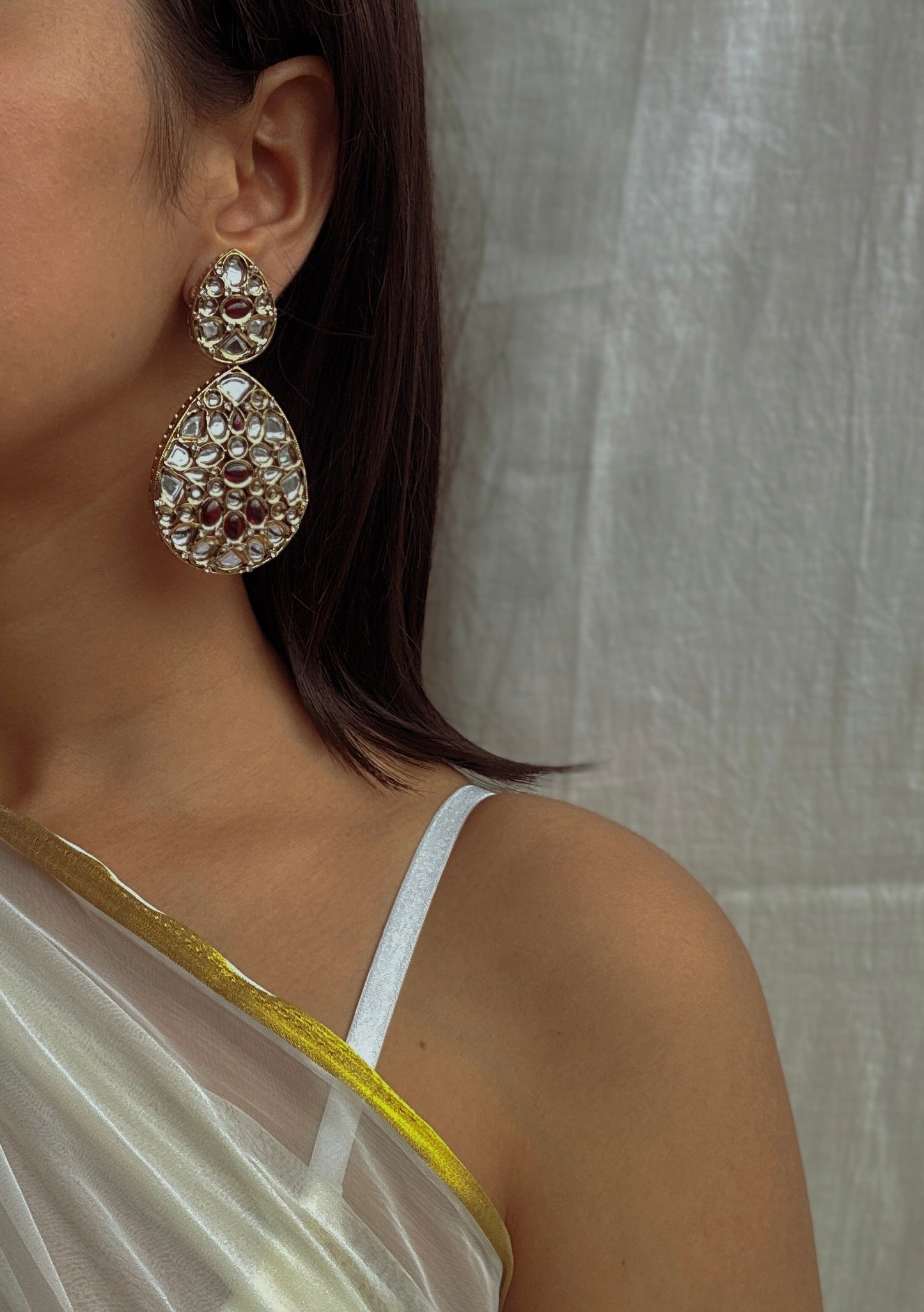 Gold & Pink Kundan Statement Earrings