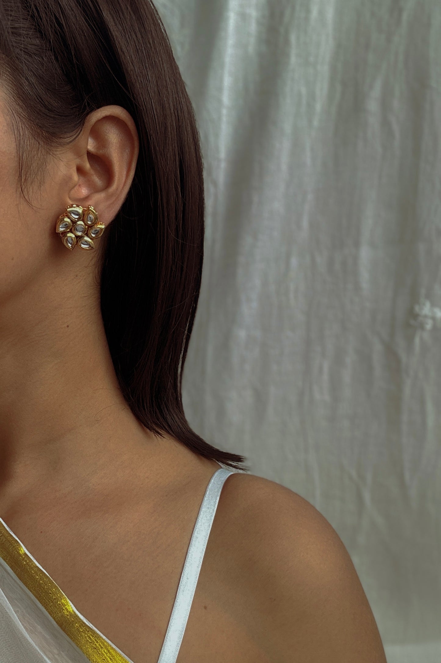 Golden Kundan Flower Earrings