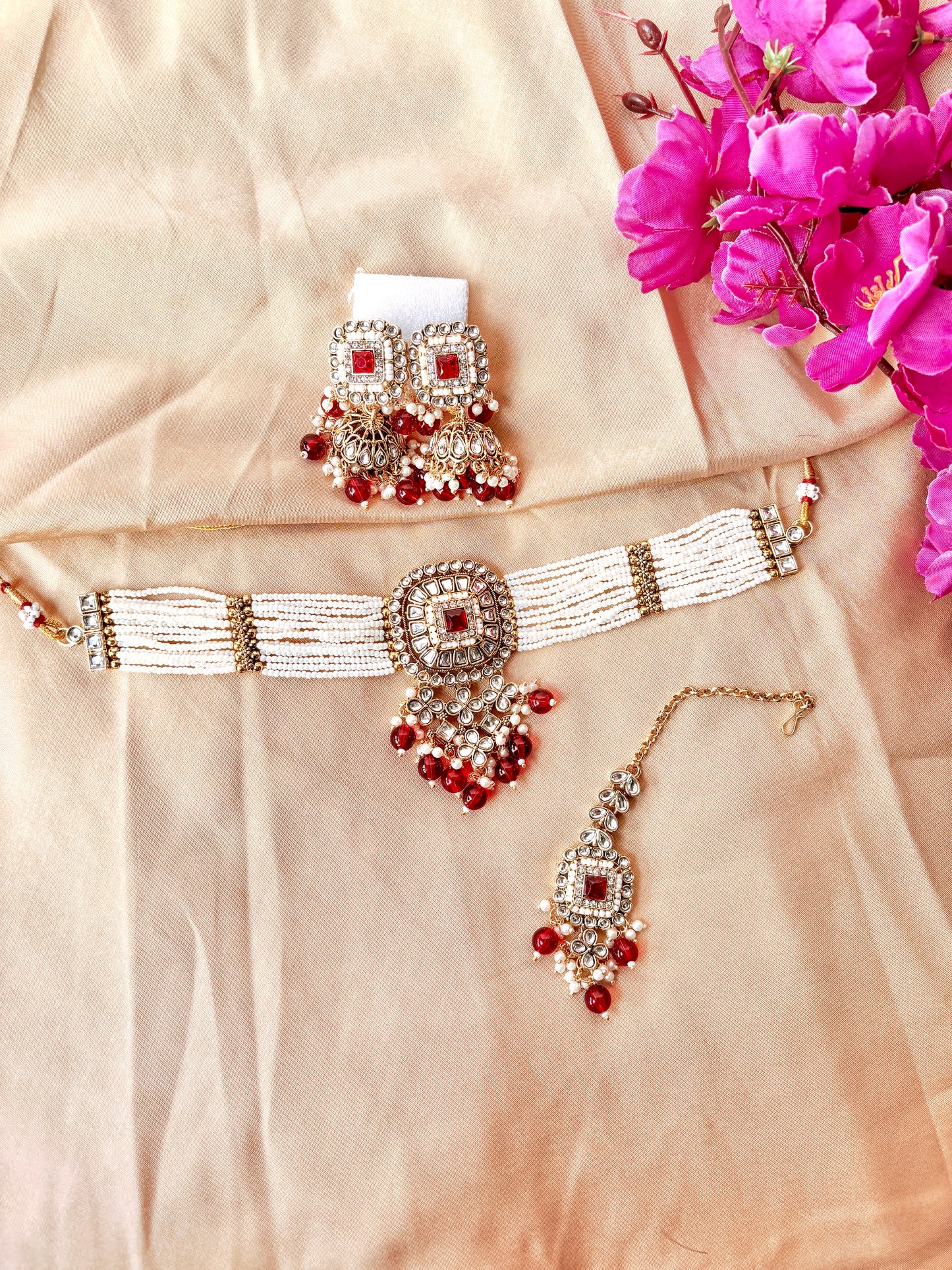 Olivia Kundan Choker Set- Maroon