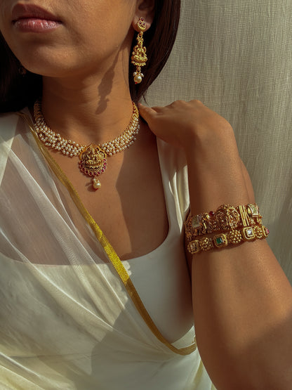 Devi's Divine Gold & Pearl Choker with Earrings