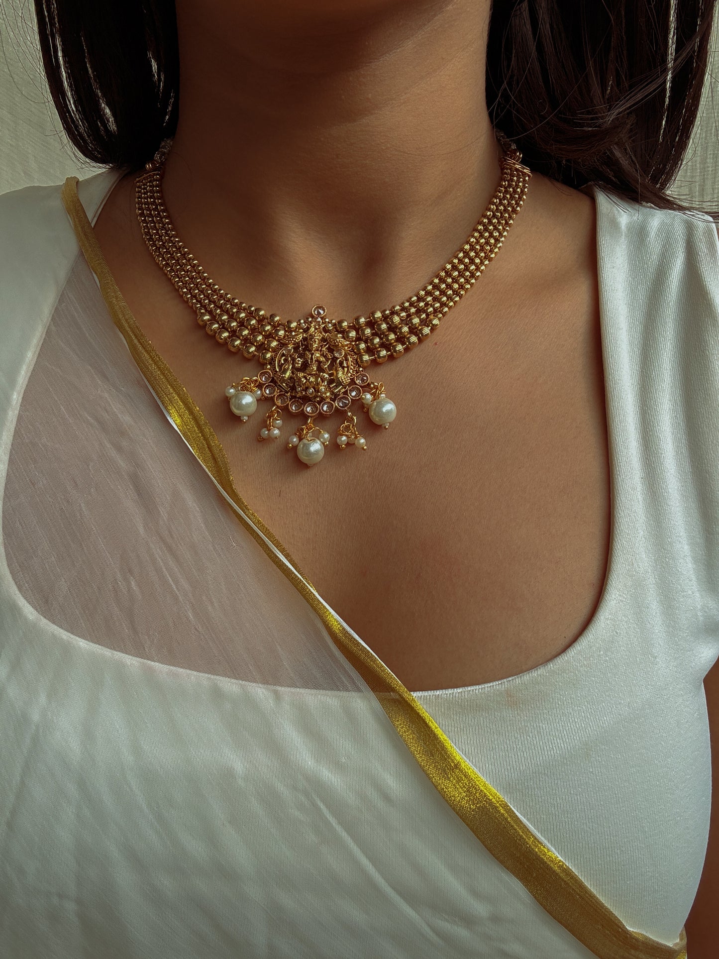 Kumari Pearl Cascade Choker with Earrings