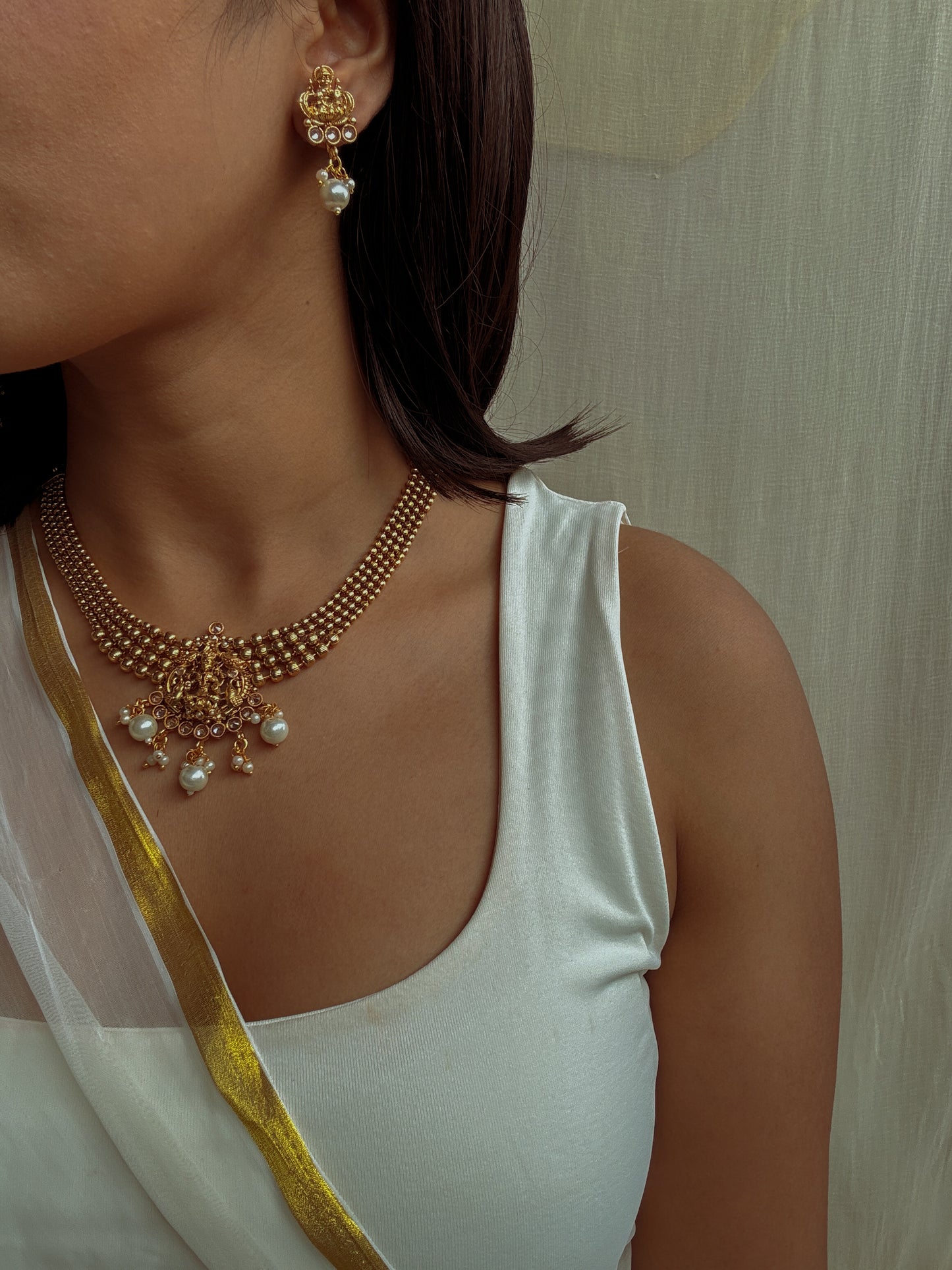 Kumari Pearl Cascade Choker with Earrings