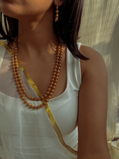 Amber Double Layered Gold Toned Long Necklace