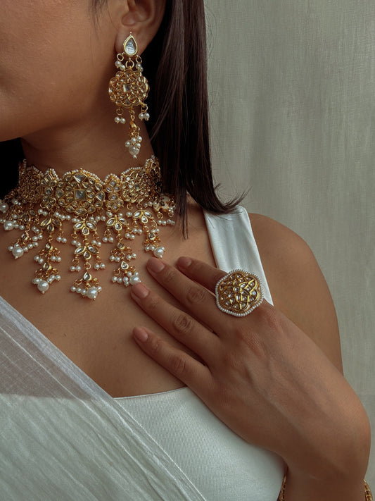 Kundan & Pearl Flower Ring