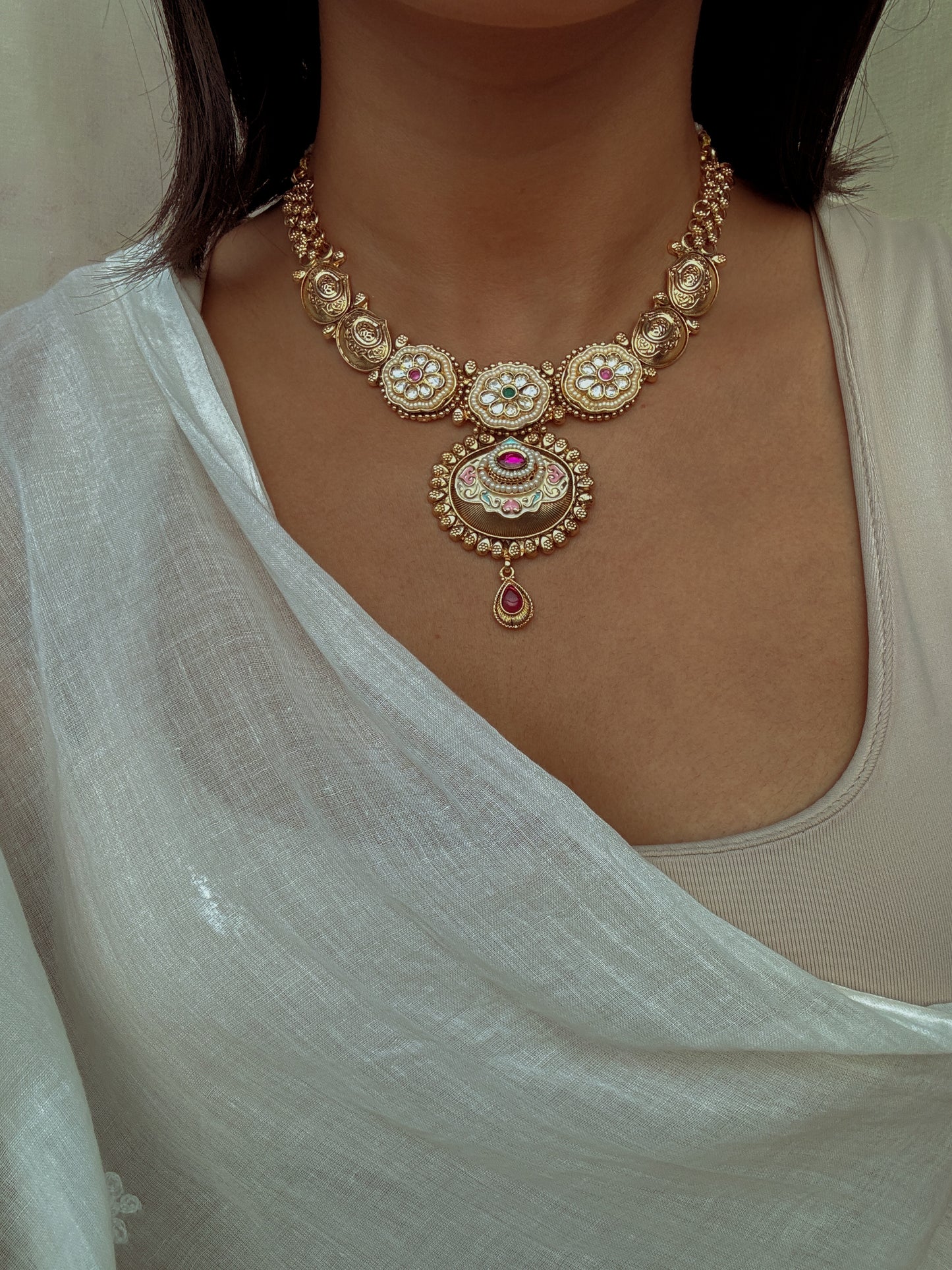 Maharani's Treasure Kundan Necklace with Earrings