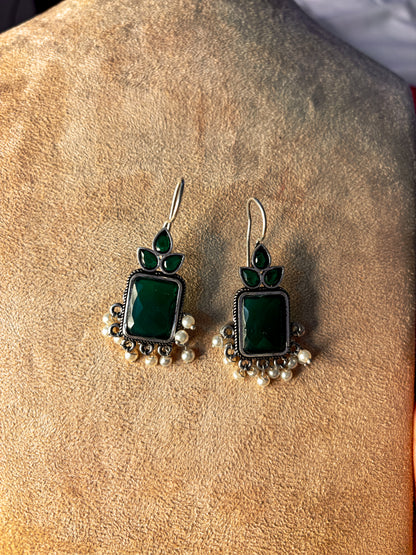 Christa Brass Earrings- Green