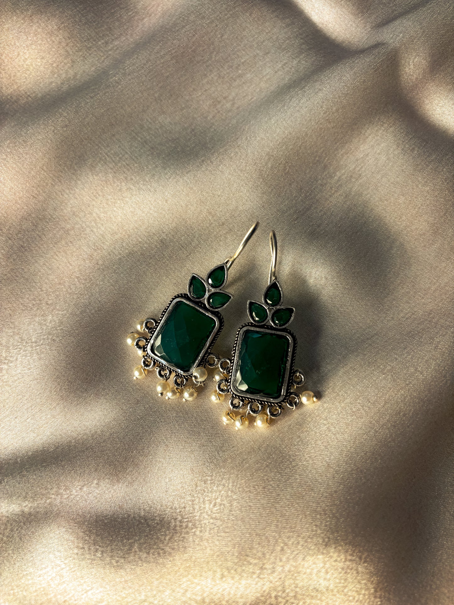 Christa Brass Earrings- Green