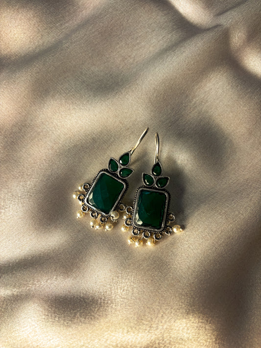 Christa Brass Earrings- Green