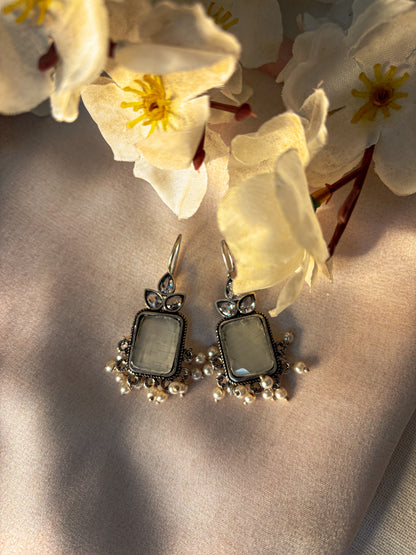 Christa Brass Earrings- White
