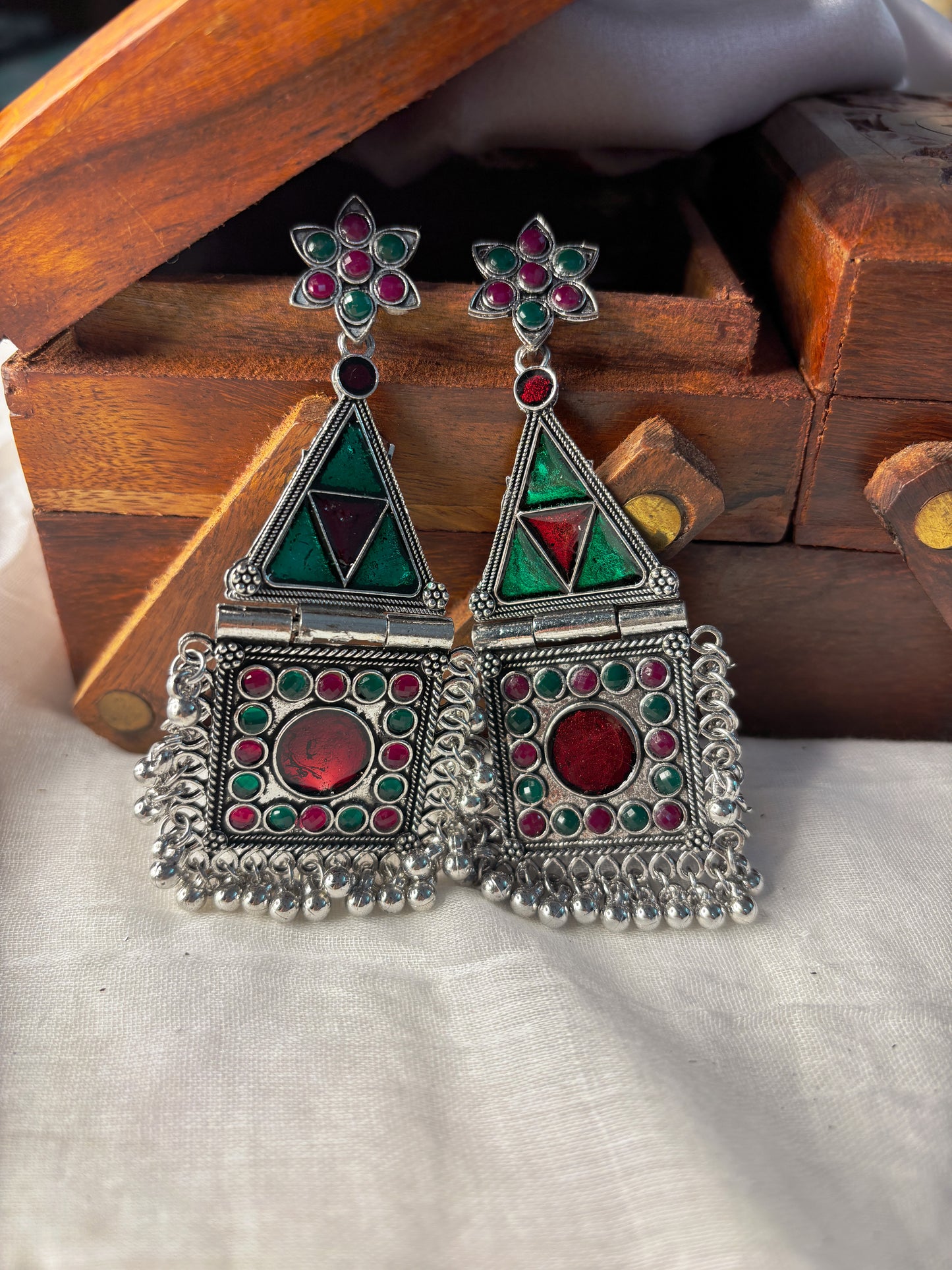 Pink & Green Oxidized Earrings