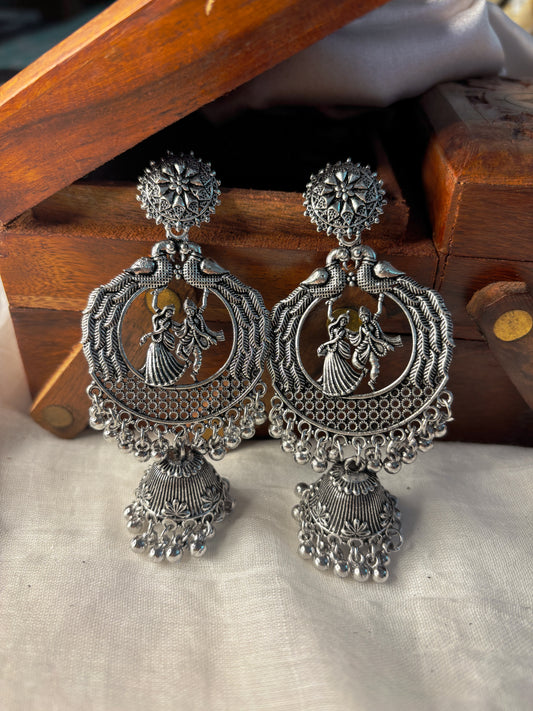 Oxidized Radha Krishna Jhumkas