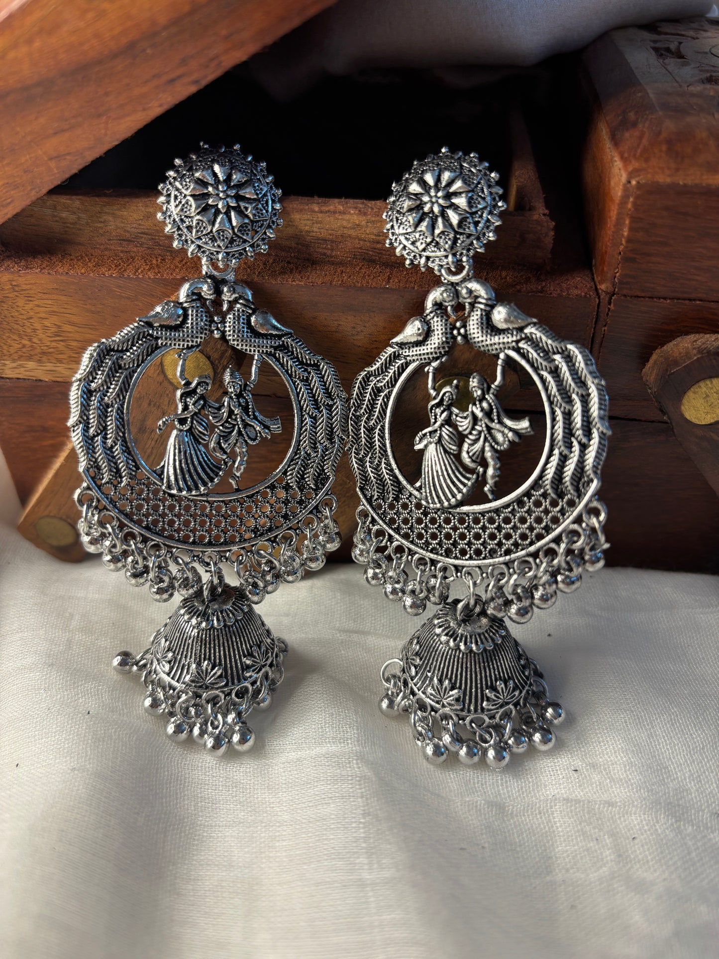 Oxidized Radha Krishna Jhumkas