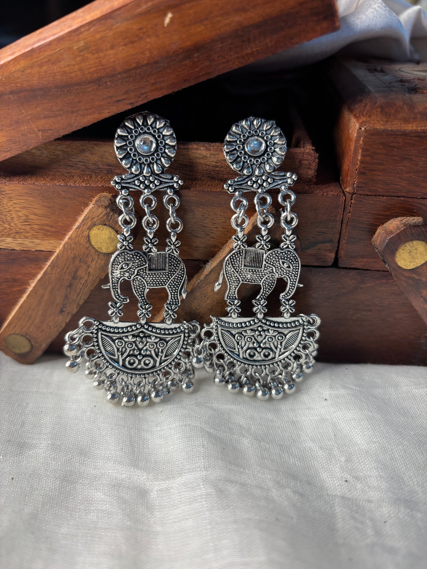 Oxidized Long Elephant Earrings