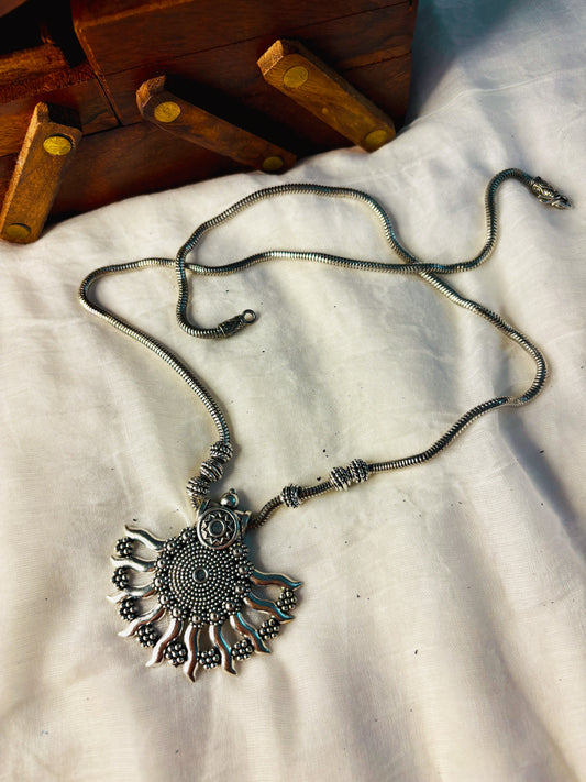 Oxidized Half Sun Pendant Necklace