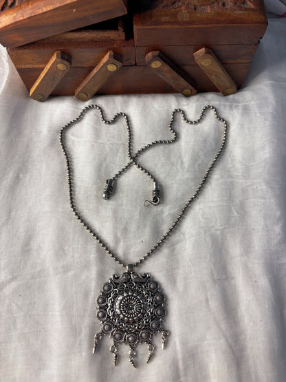 Oxidized Flower Pendant Necklace