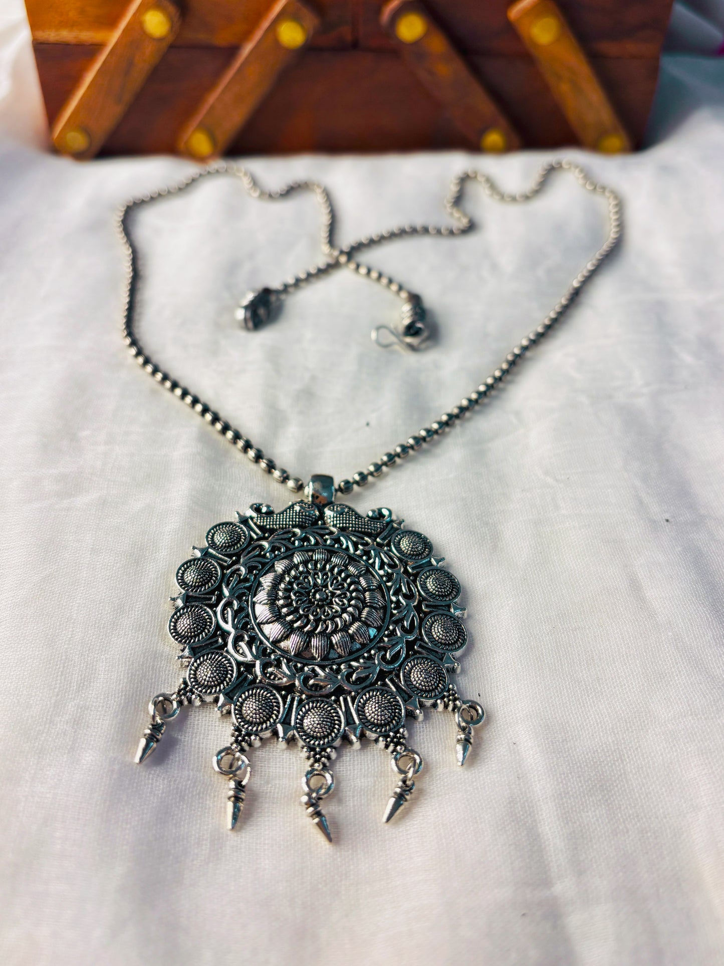 Oxidized Flower Pendant Necklace