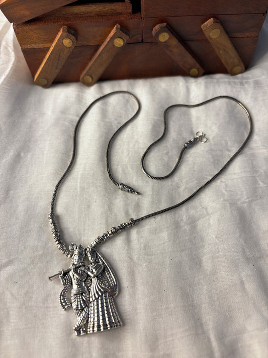Oxidized Radha Krishna Pendant Necklace