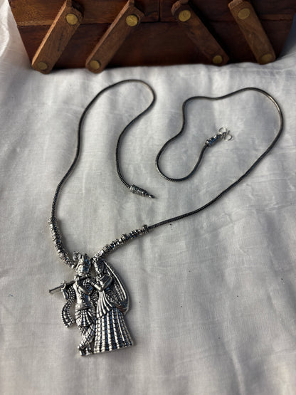Oxidized Radha Krishna Pendant Necklace