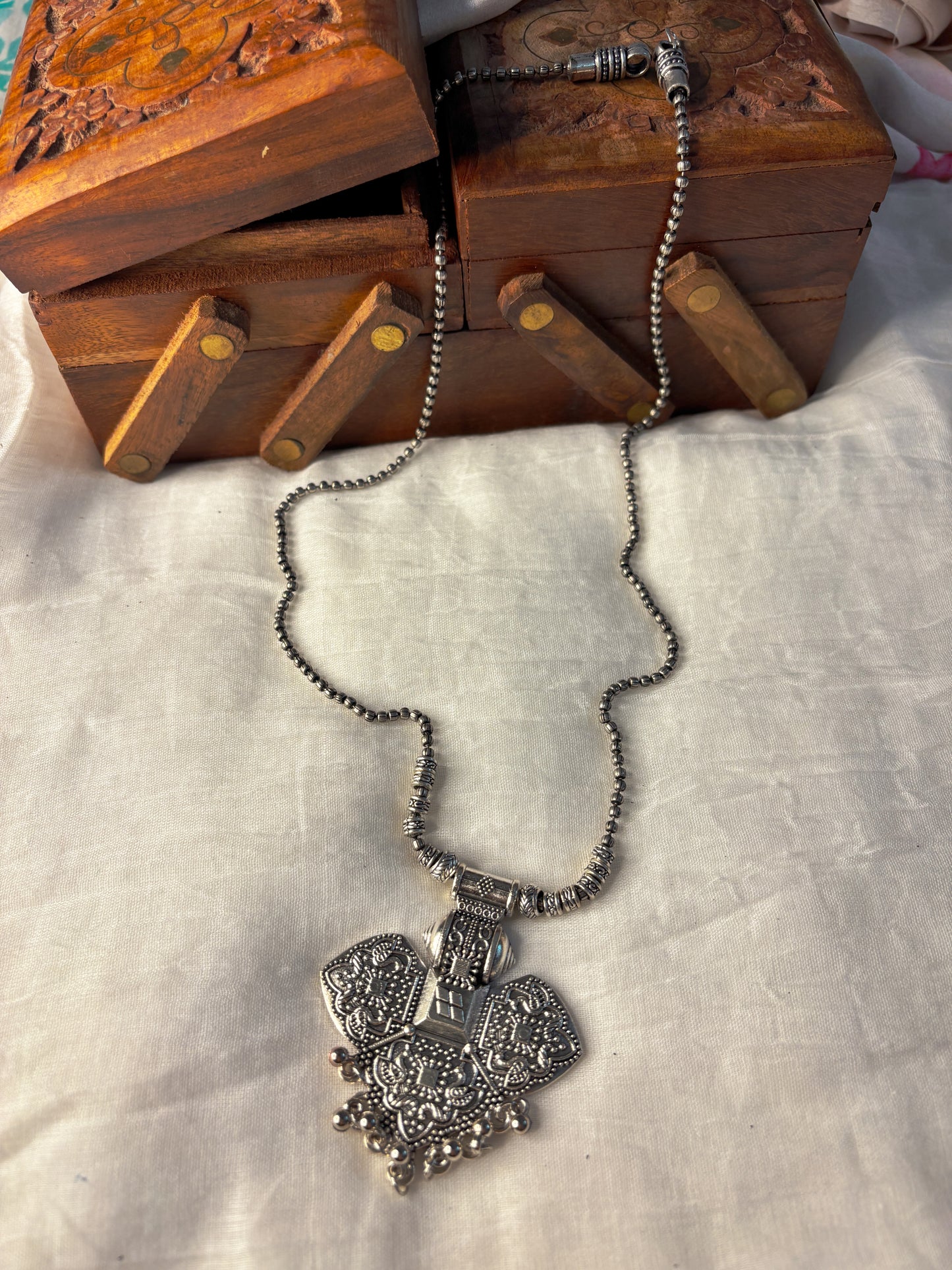 Oxidized Triangular Pendant Necklace