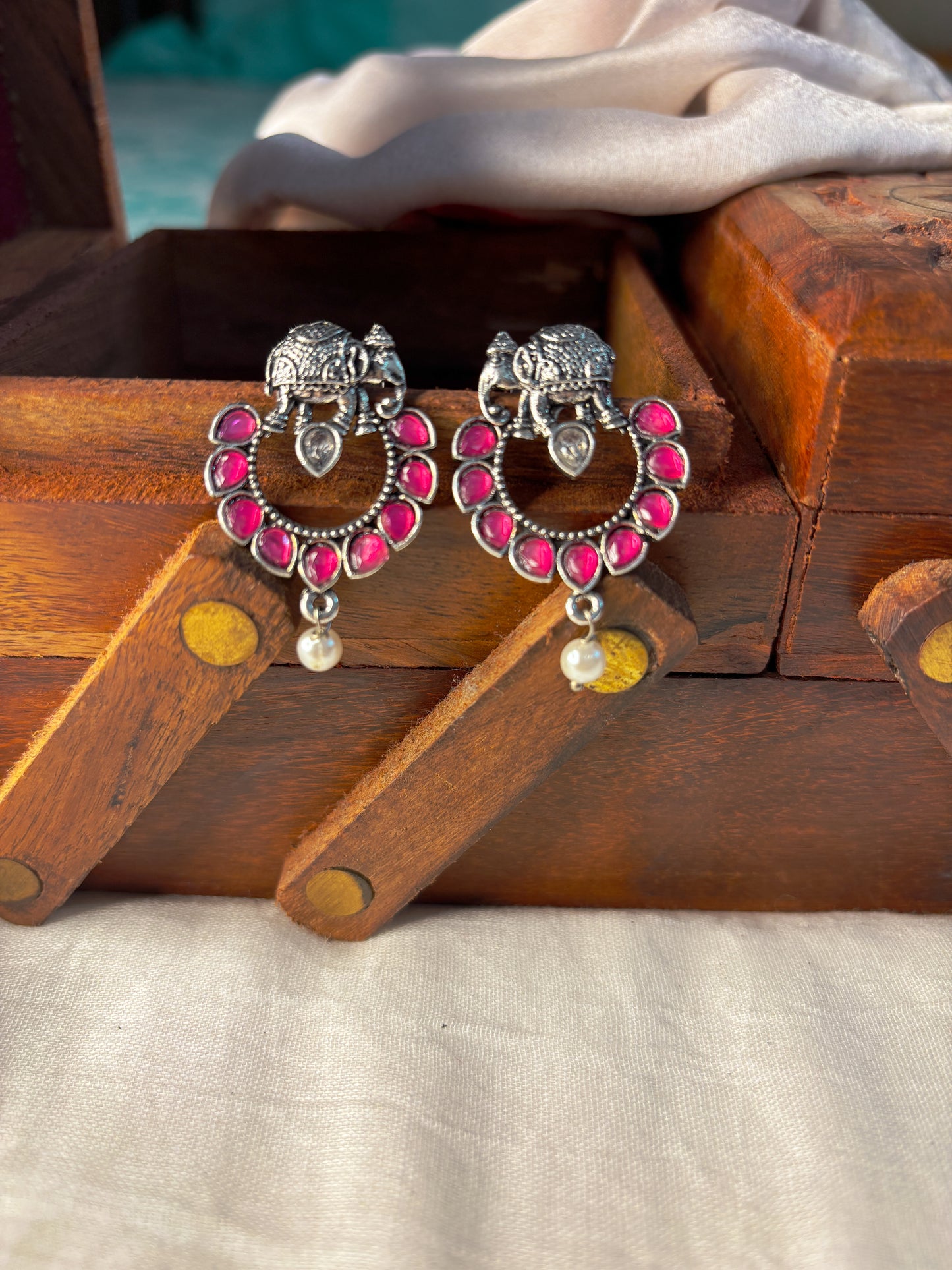 Oxidized Pink Elephant Small Earrings