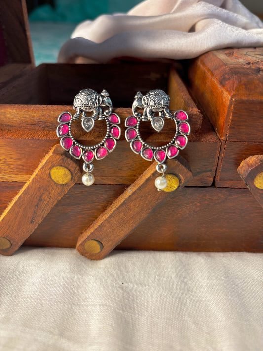 Oxidized Pink Elephant Small Earrings
