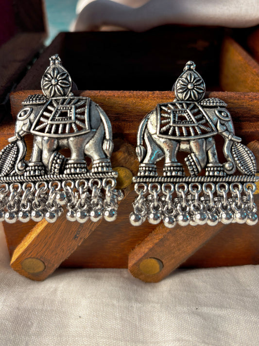 Oxidized Silver Elephant Earrings