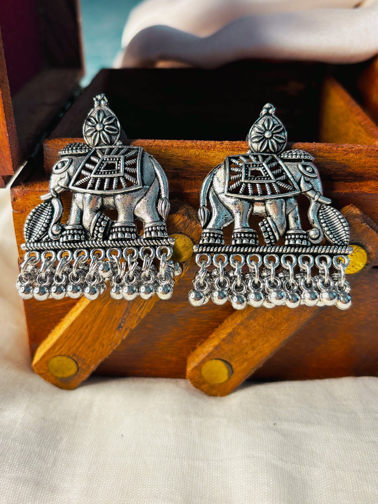 Oxidized Silver Elephant Earrings