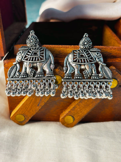 Oxidized Silver Elephant Earrings