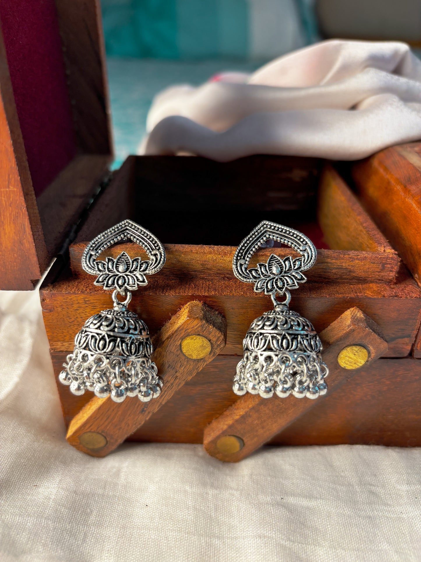 Oxidized Lotus Jhumkas