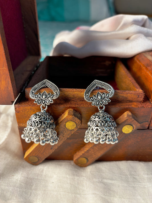 Oxidized Lotus Jhumkas