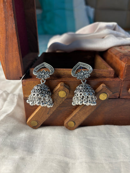 Oxidized Lotus Jhumkas