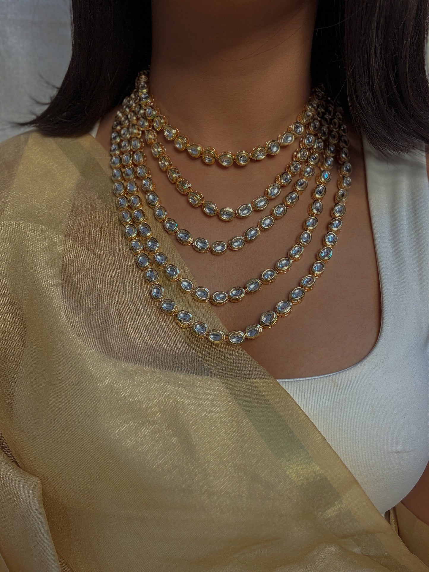 Rani's Regal 4 layered Kundan Necklace with Earrings