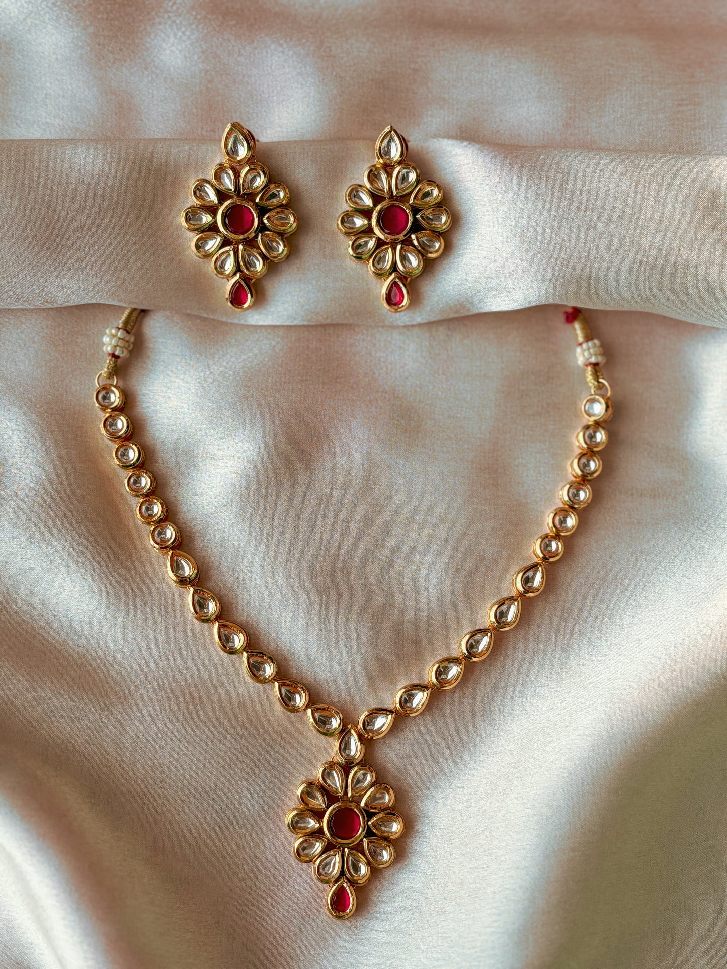 Bella Kundan Flower drop Necklace Set