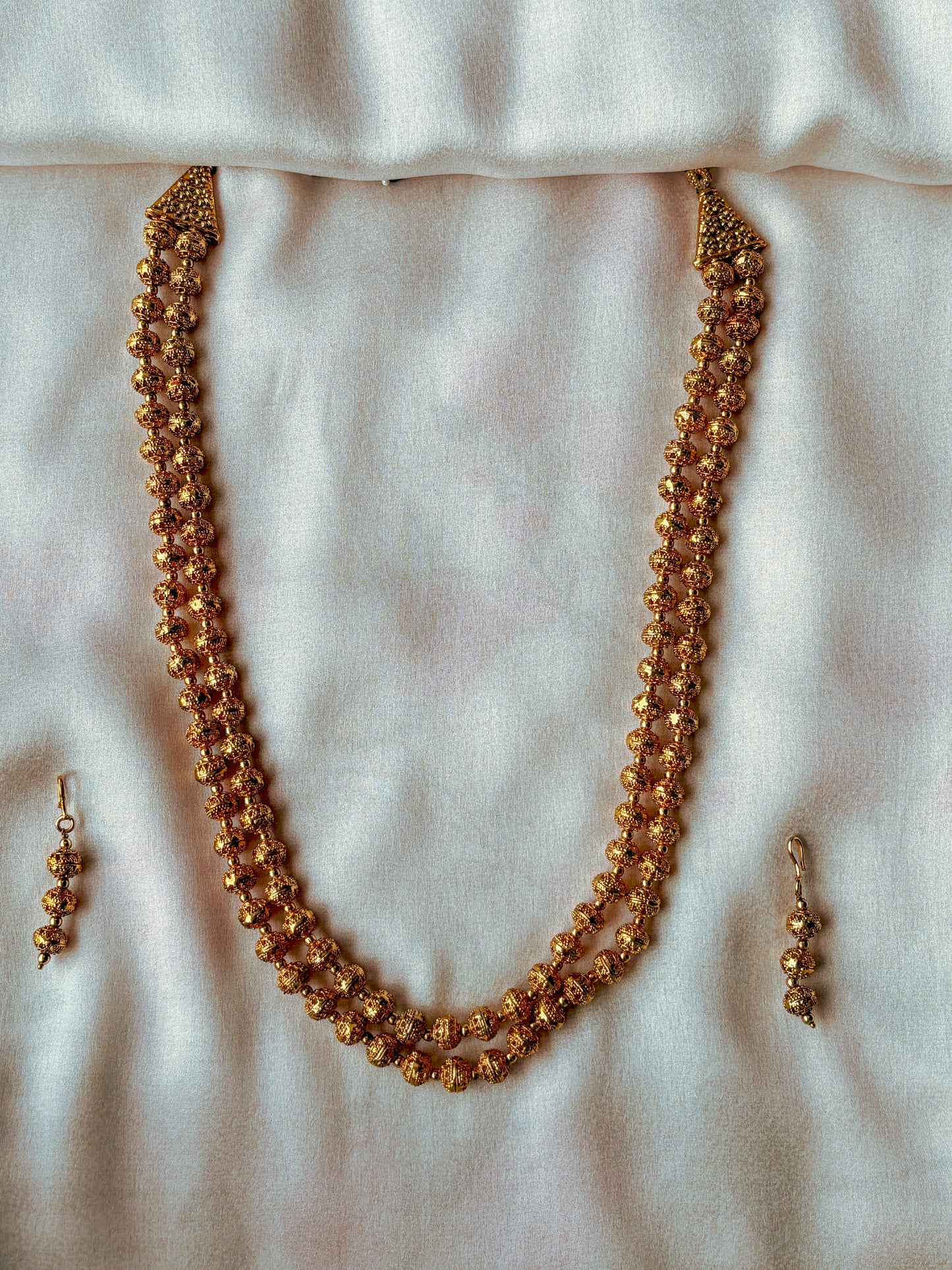 Amber Double Layered Gold Toned Long Necklace