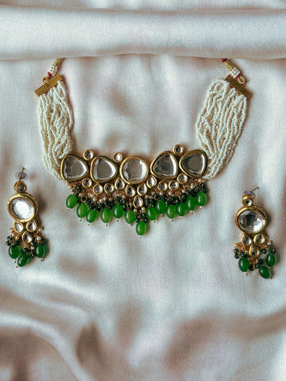 Rhea Polki Green Choker with Earrings