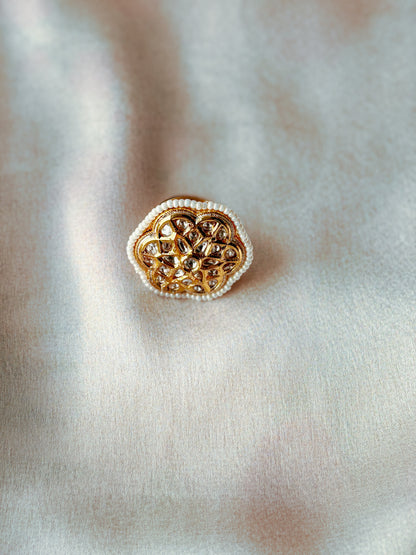 Kundan & Pearl Flower Ring