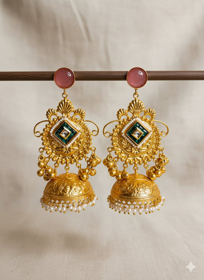 Seher Kashmiri Jhumkas- Pink & Green