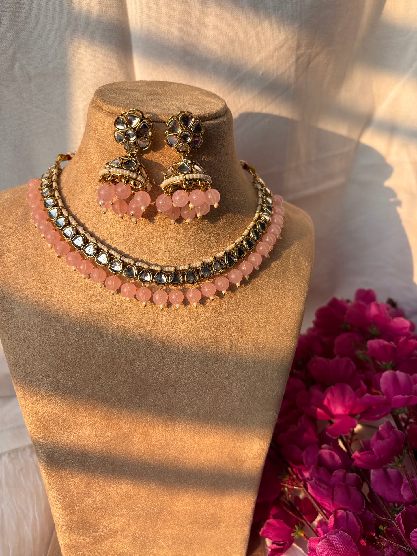 Inaya Kundan Set with Tika- Baby Pink