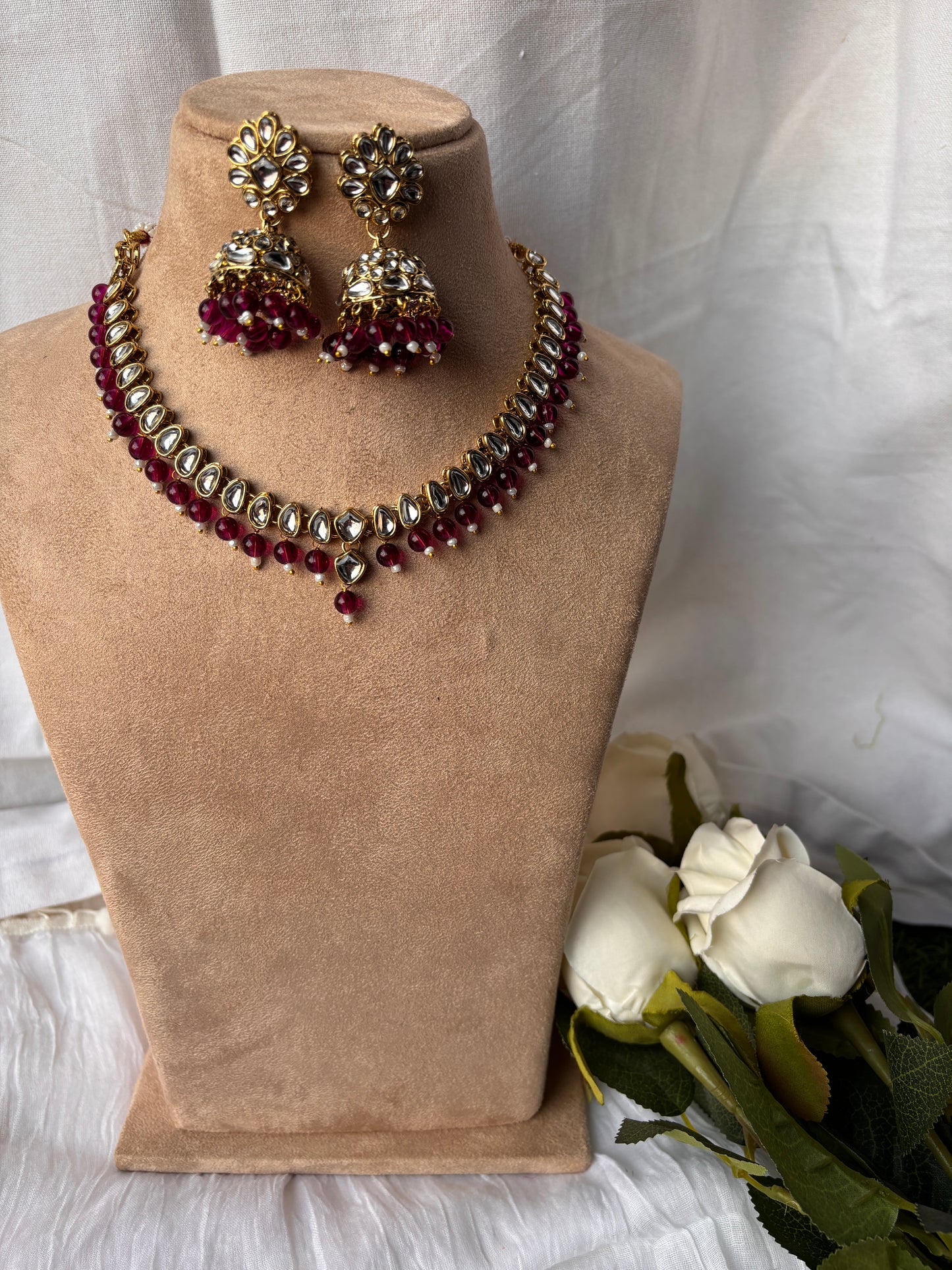 Dhara Kundan Set with Tika- Maroon