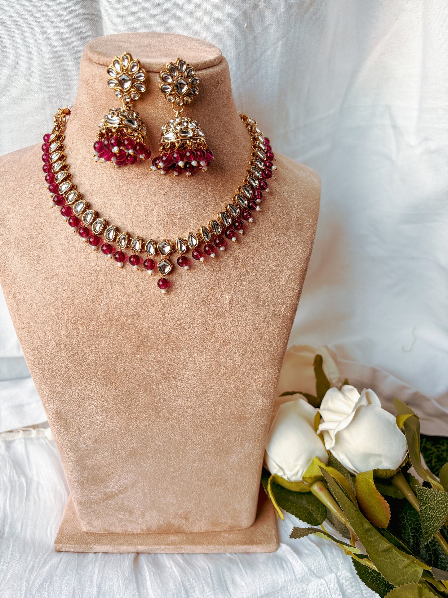 Dhara Kundan Set with Tika- Wine