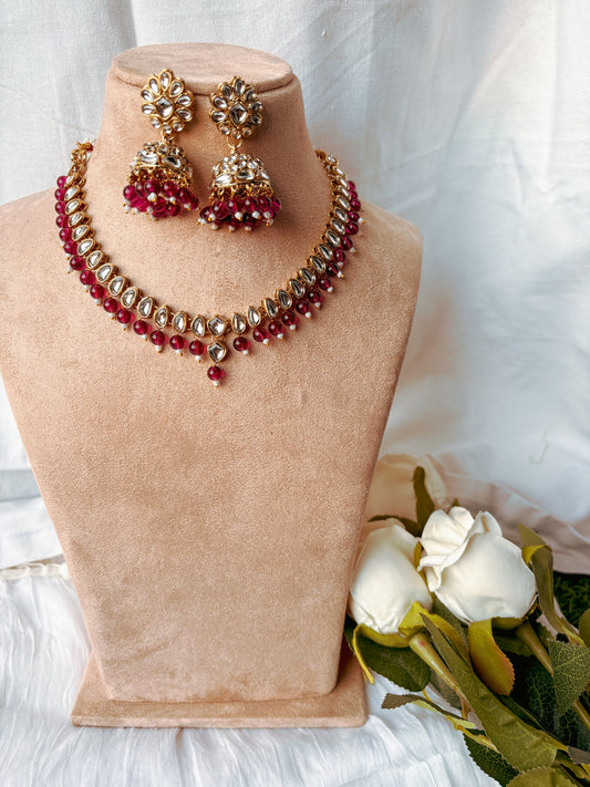 Dhara Kundan Set with Tika- Wine